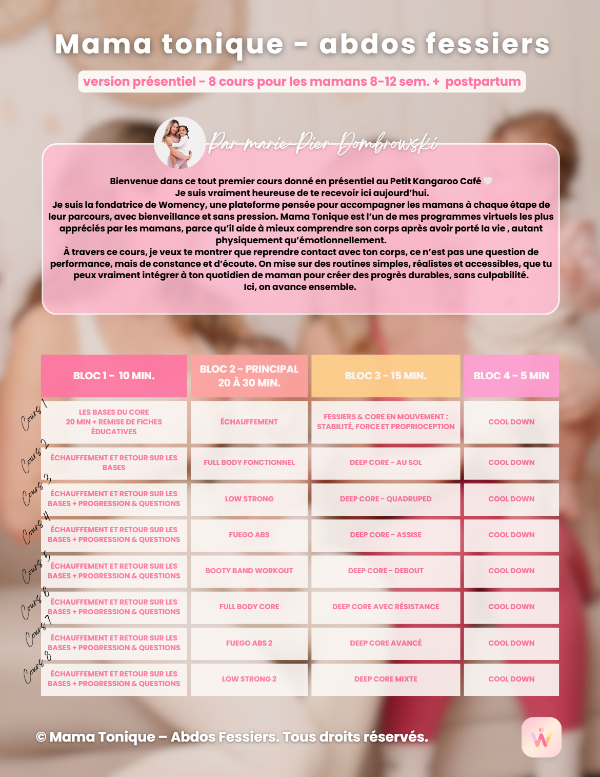 Mama Tonique postpartum core and glutes workout program at Le Petit Kangaroo Café